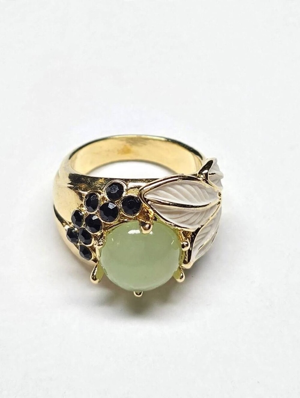 14K Gold Leaf Ring - Vibrant Blue Aqua Cabochon Exotic Statement Ring SZ 7